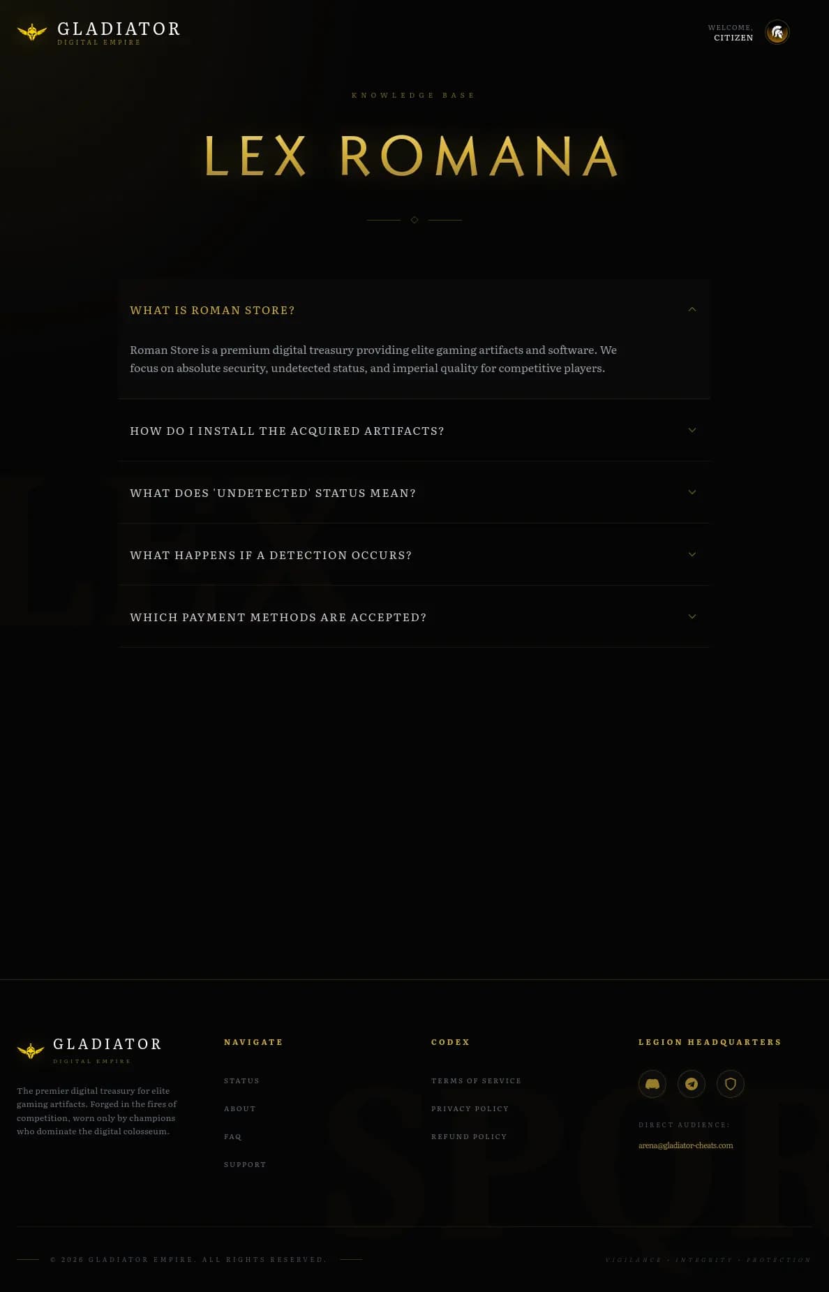 Gladiator — FAQ