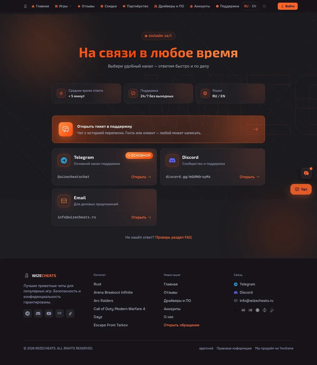 WizeCheats — Контакты