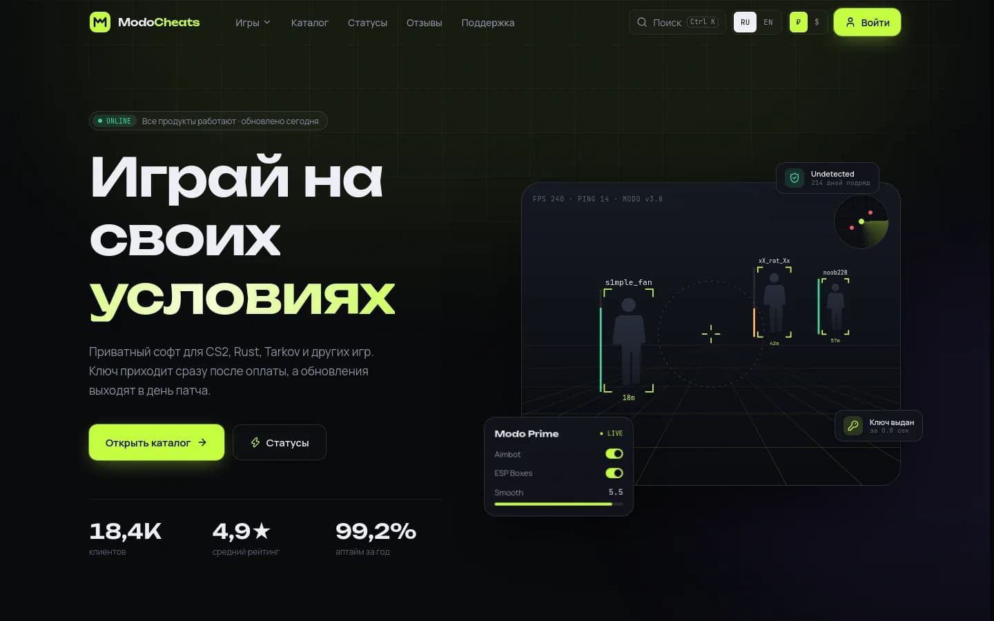 ModoCheats — Магазин, API и админка — три приложения с нуля