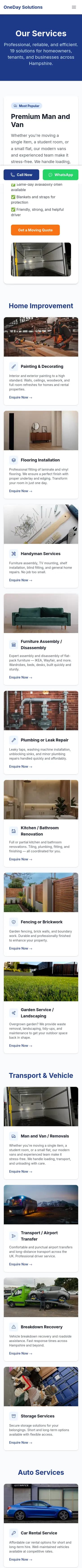 OneDay Solutions — мобильная версия, услуги